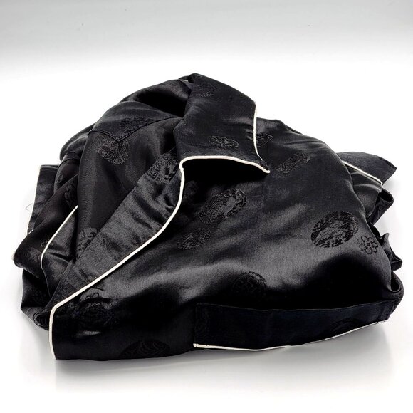 Vtg Black Silk Pajama Shirt With White Piping SIze 46 - Picture 7 of 10